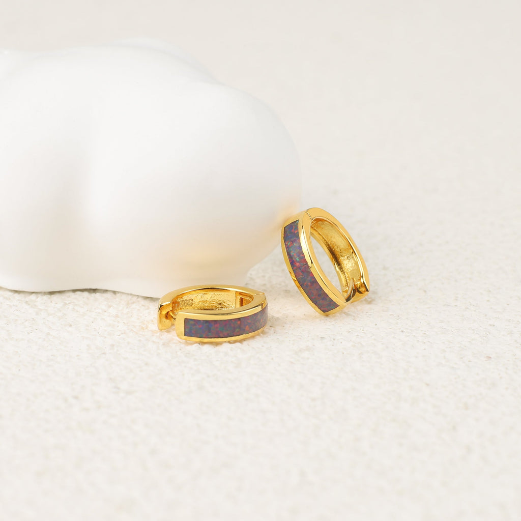 Opal Inlay Huggie Hoop Earrings