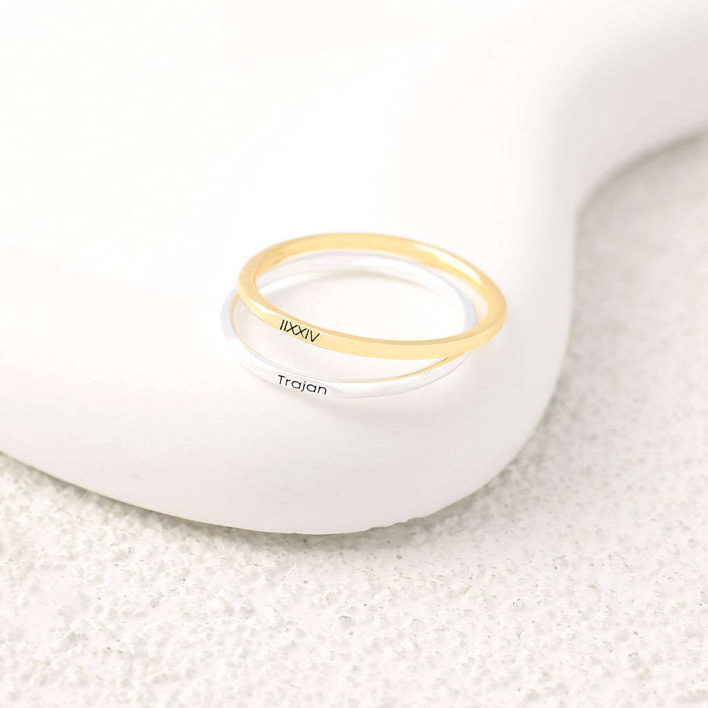Sterling Silver Flat Top Super Tiny Stackable Name Ring