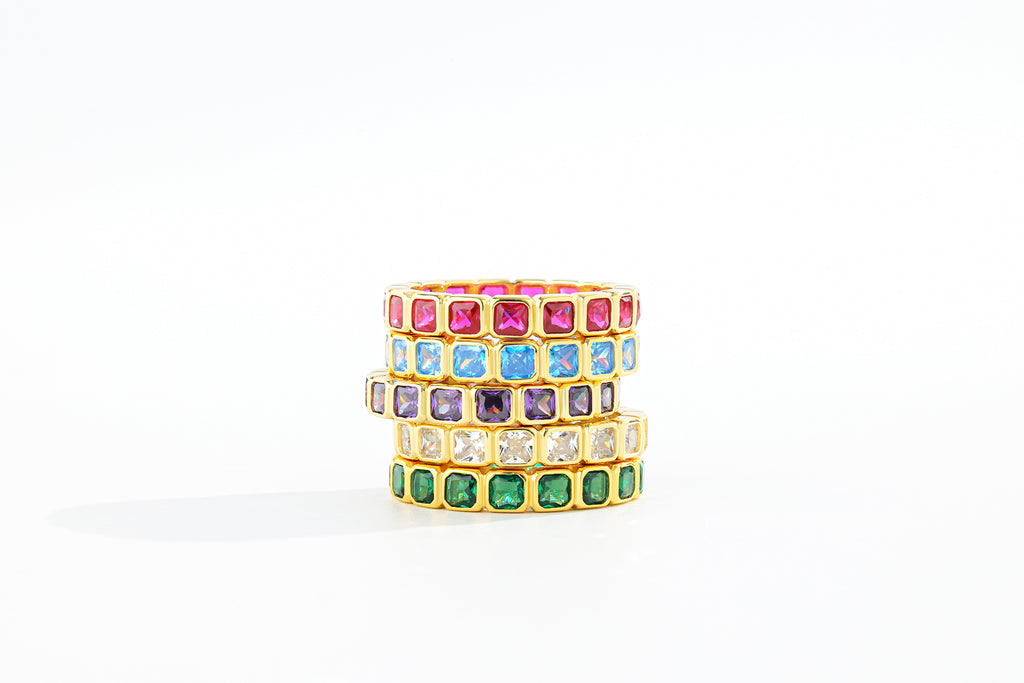 Emerald Cut Birthstone Eternity Ring
