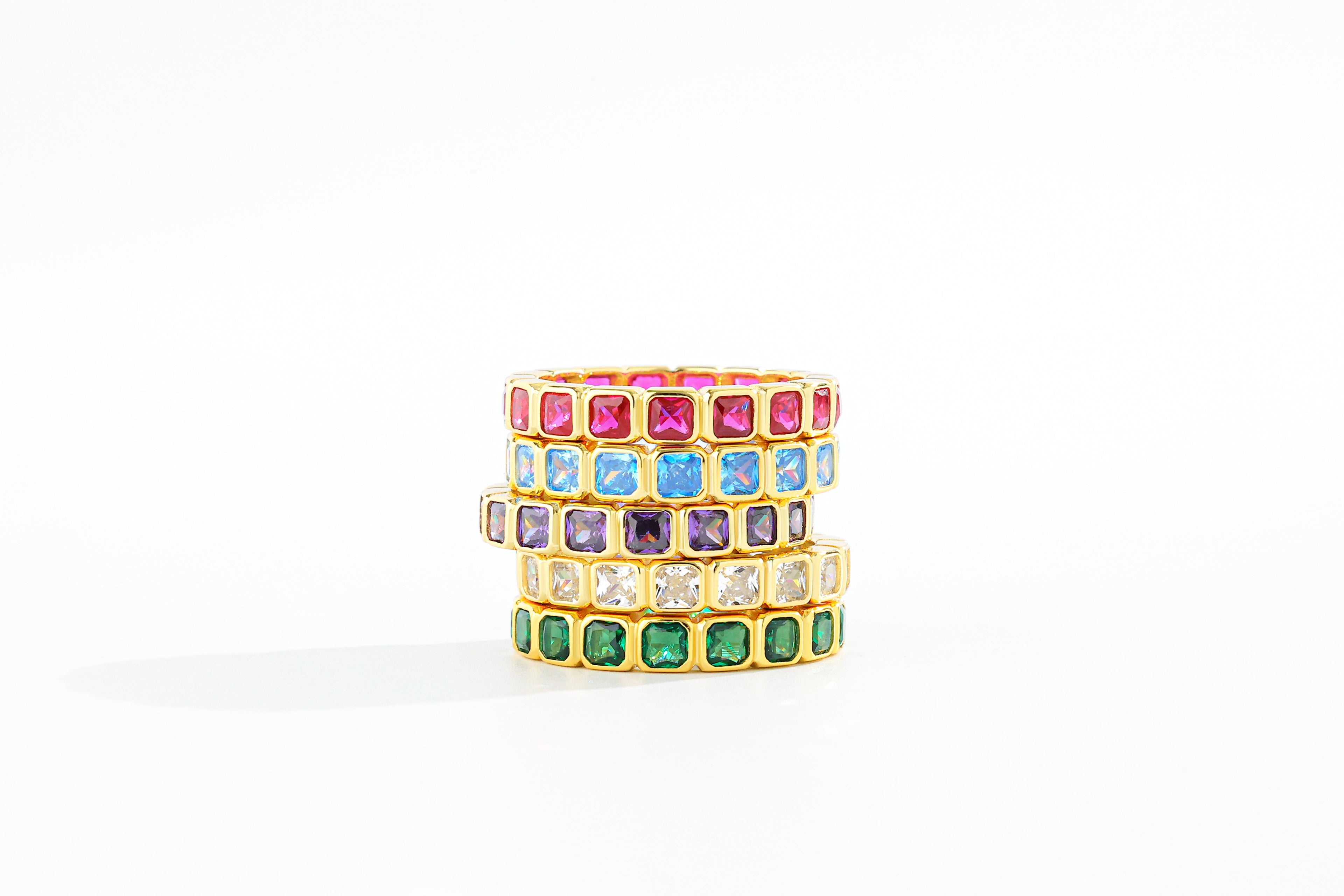 Emerald Cut Birthstone Eternity Ring