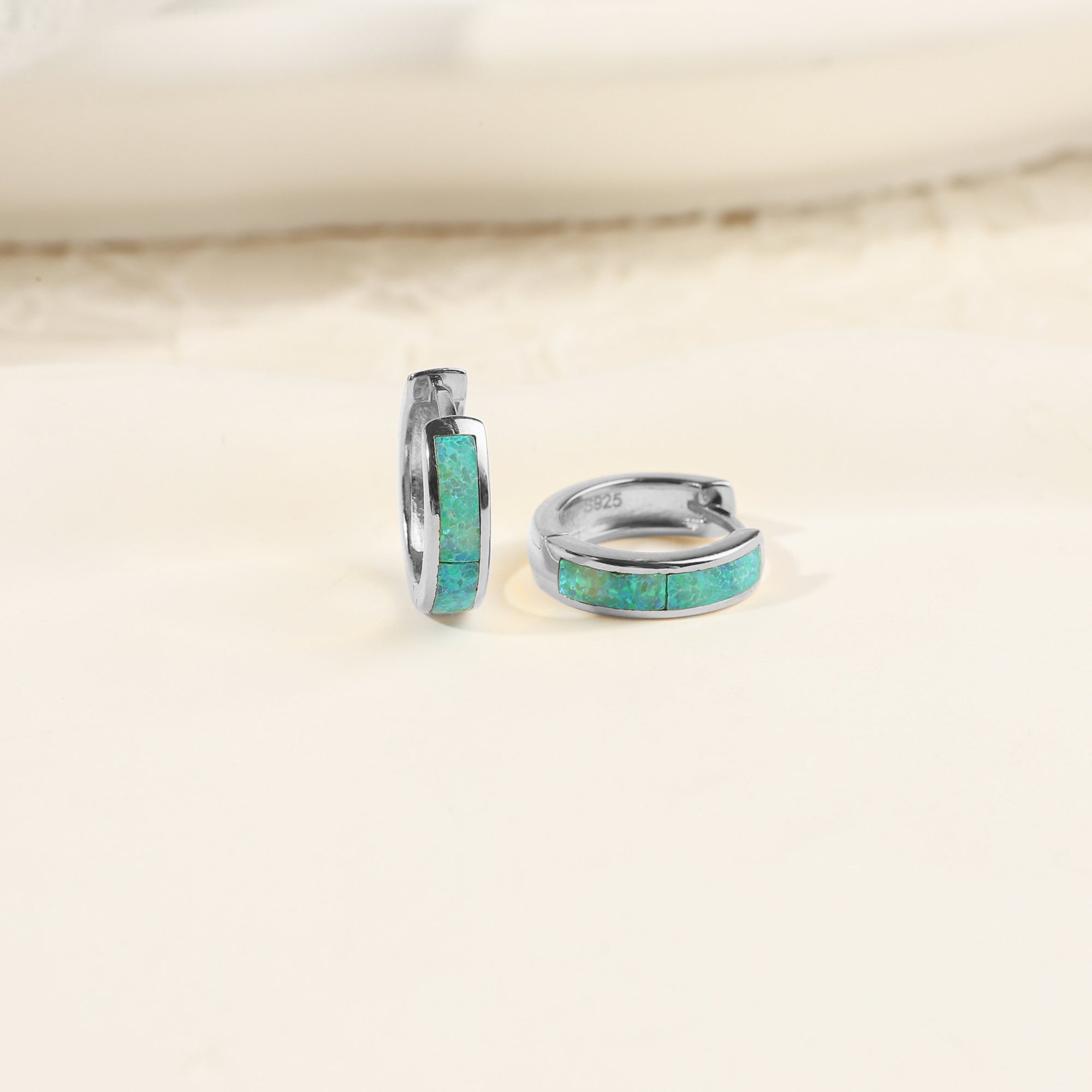Opal Inlay Huggie Hoop Earrings
