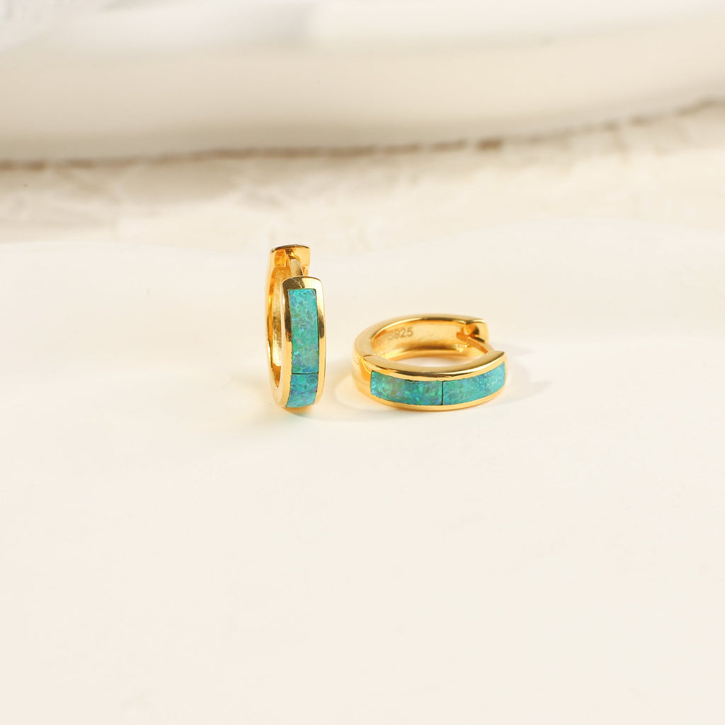 Opal Inlay Huggie Hoop Earrings