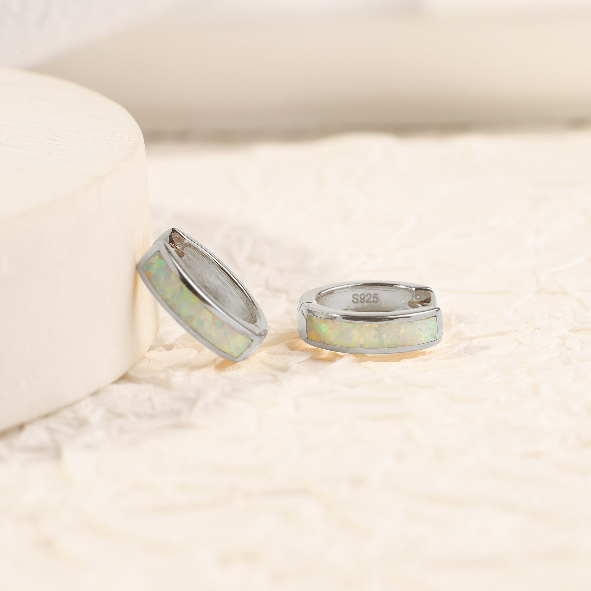 Opal Inlay Huggie Hoop Earrings