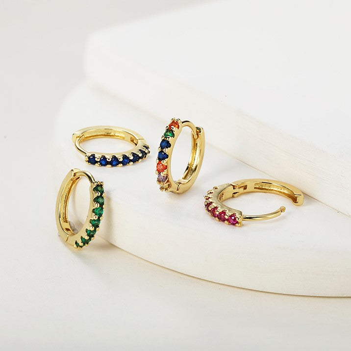 Gemstone Sleeper Huggie Hoop Earrings
