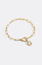 Baguette Birthstone Charm on Mint Paperclip Bracelet