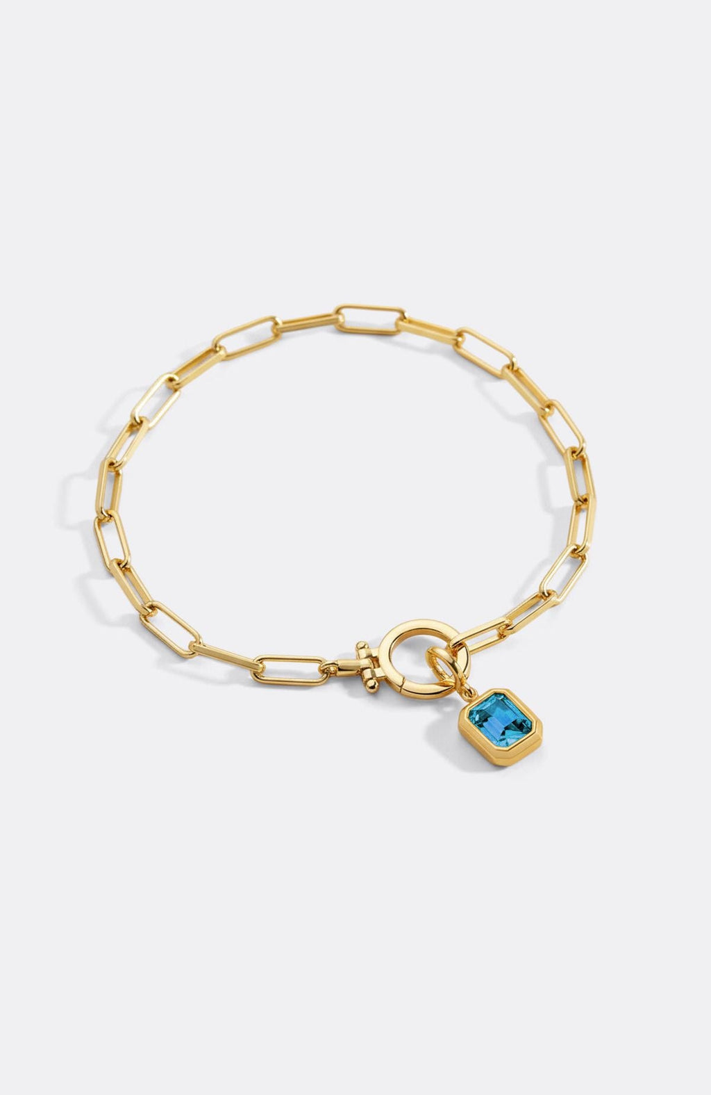 Baguette Birthstone Charm on Mint Paperclip Bracelet