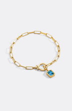Baguette Birthstone Charm on Mint Paperclip Bracelet