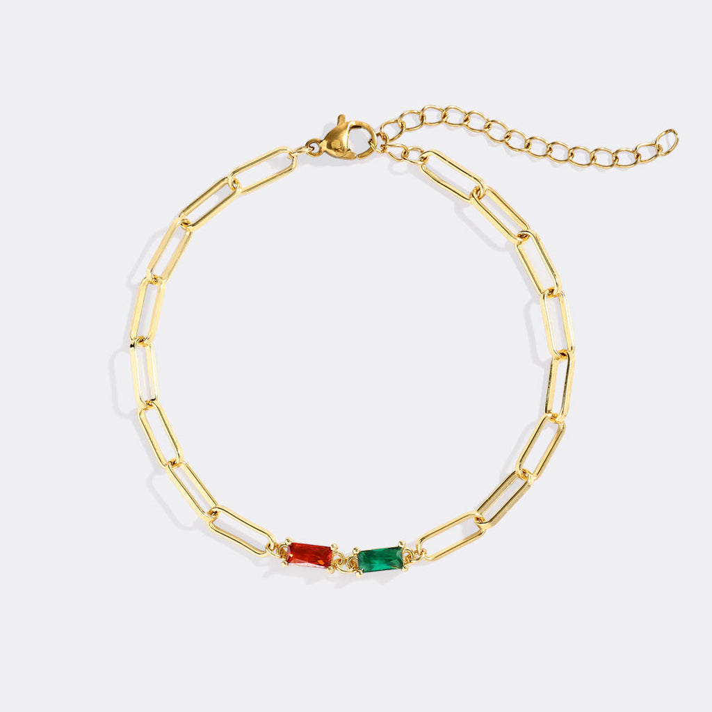 Baguette Birthstone Paperclip Bracelet