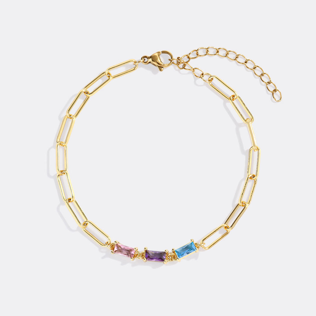 Baguette Birthstone Paperclip Bracelet