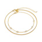 Bezel Set Diamond Bracelet and Box Chain Bracelet Stacking Set