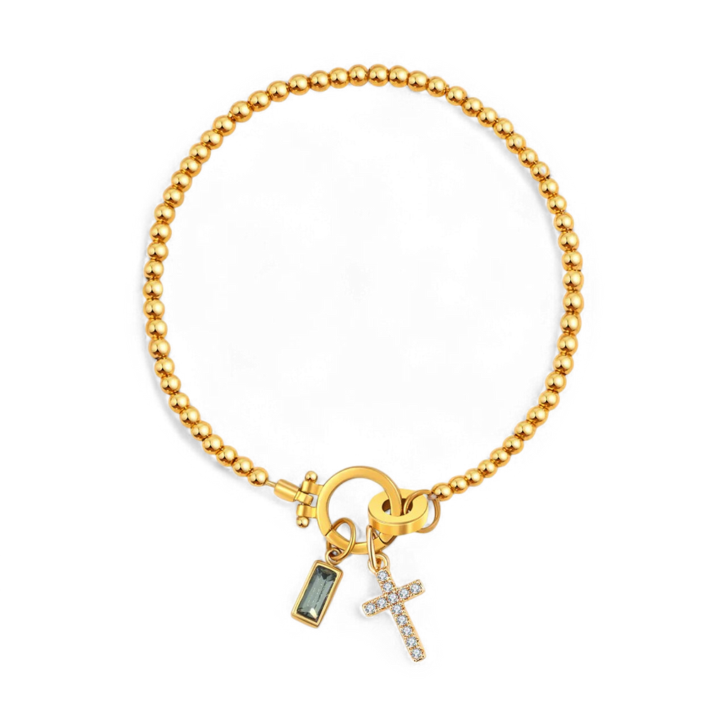 Cross Charm Birthstone Bracelet