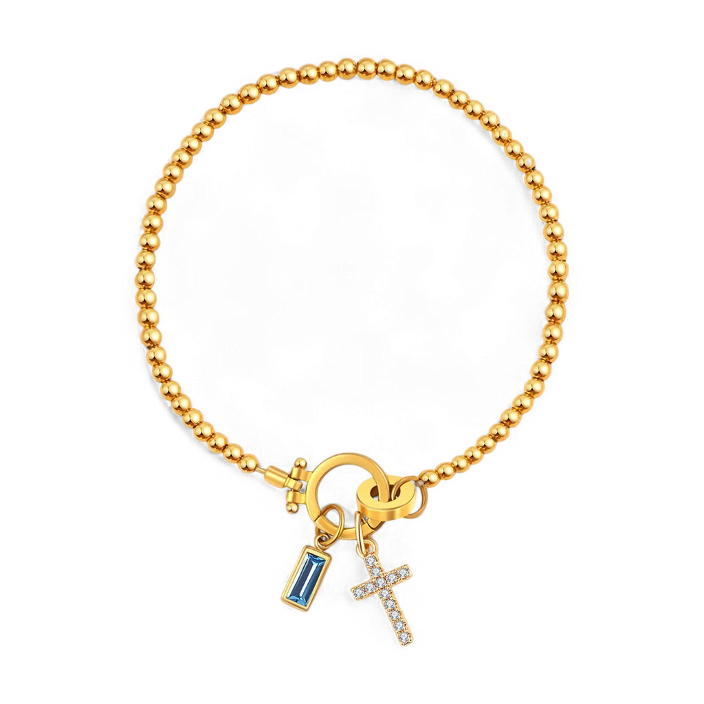 Cross Charm Birthstone Bracelet