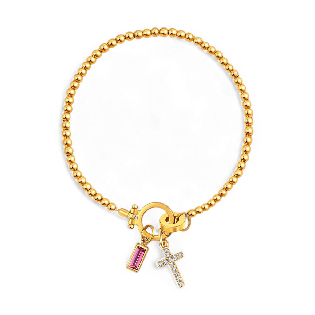 Cross Charm Birthstone Bracelet