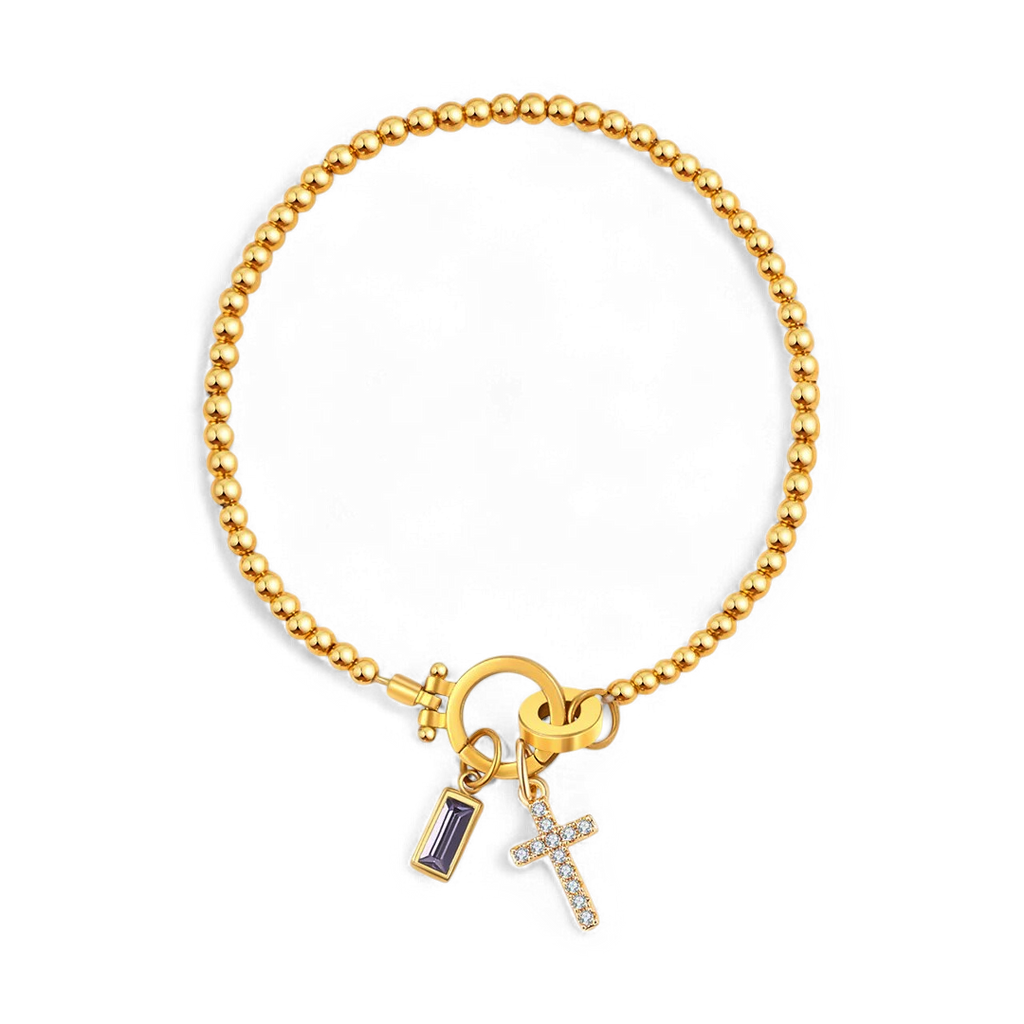 Cross Charm Birthstone Bracelet
