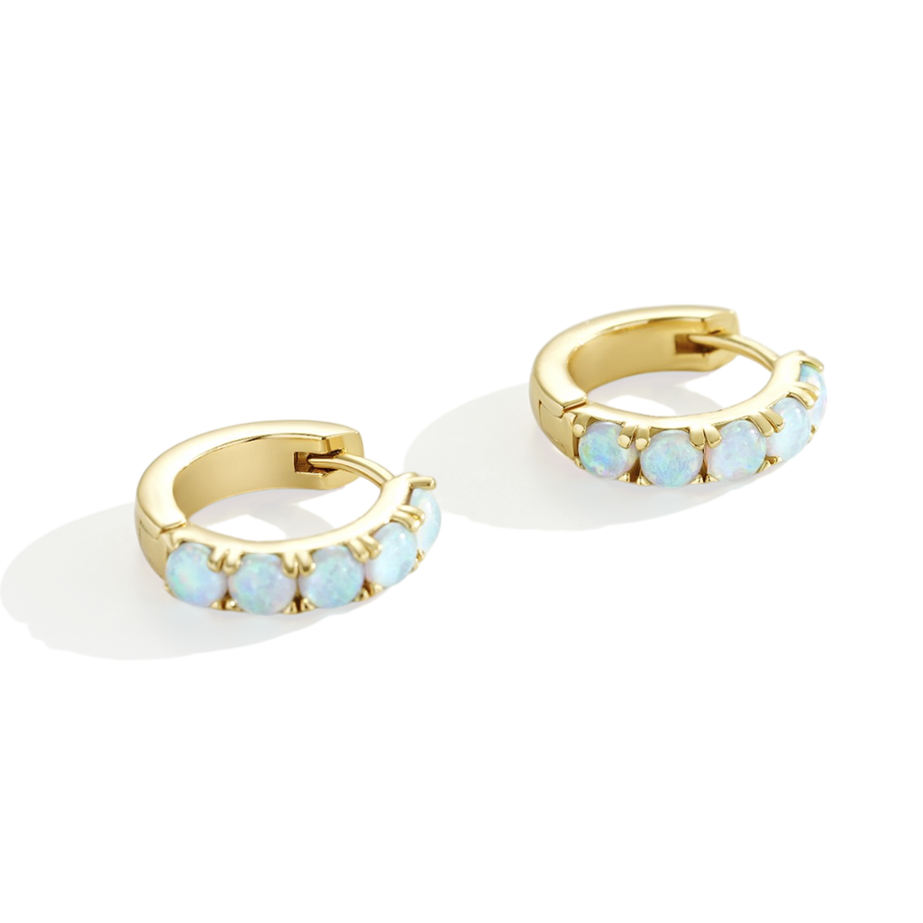 Blue Opal Huggie Earrings