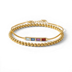 Dainty Baguette Birthstone Bracelet and Beaded Stacking Bracelet Set