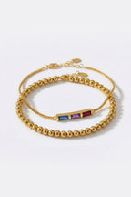 Dainty Baguette Birthstone Bracelet and Beaded Stacking Bracelet Set