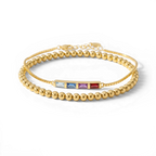 Dainty Baguette Birthstone Bracelet and Beaded Stacking Bracelet Set