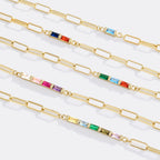Dainty Birthstone Baguette Paperclip Bracelet