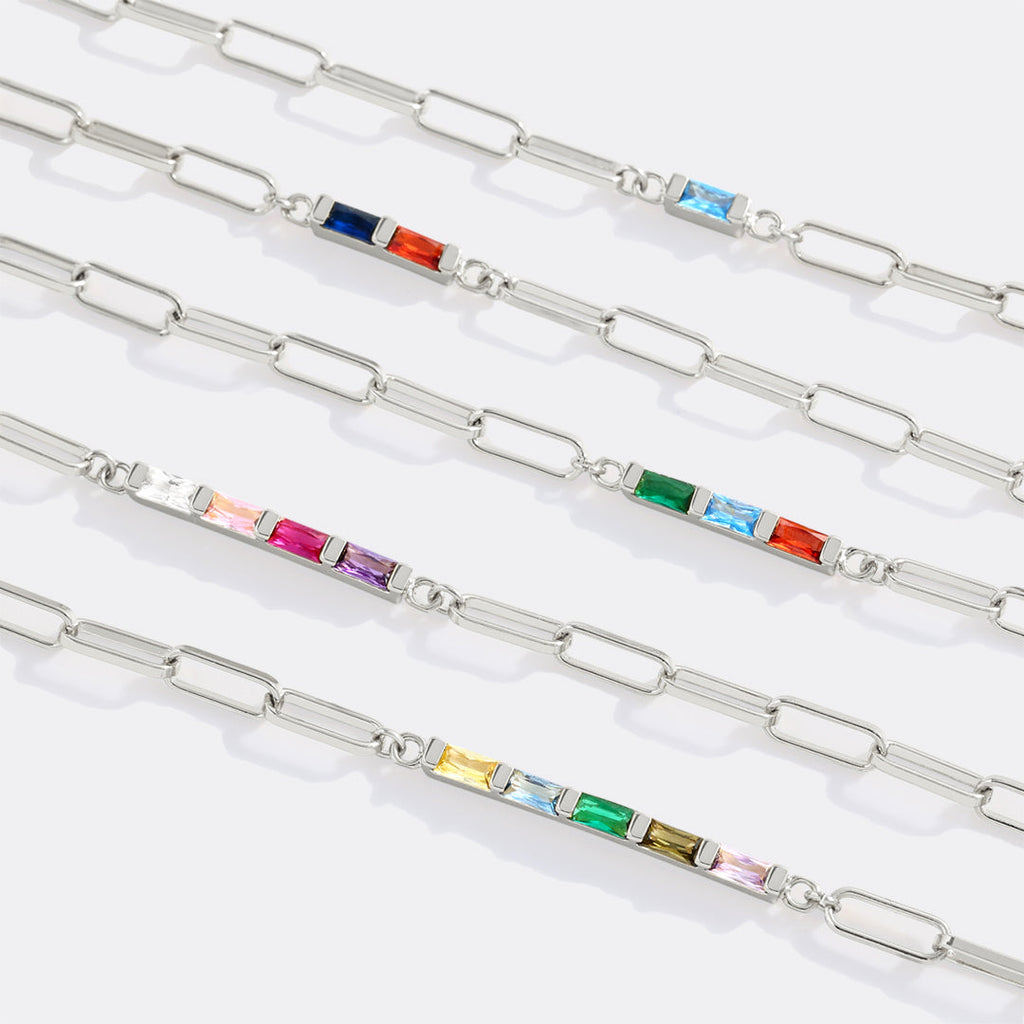 Dainty Birthstone Baguette Paperclip Bracelet