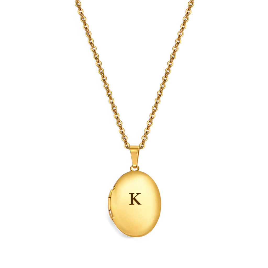 Engraved Oval Photo Locket Necklace