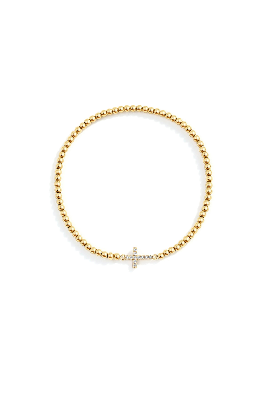Gold Beaded Cross Stretch Bracelet