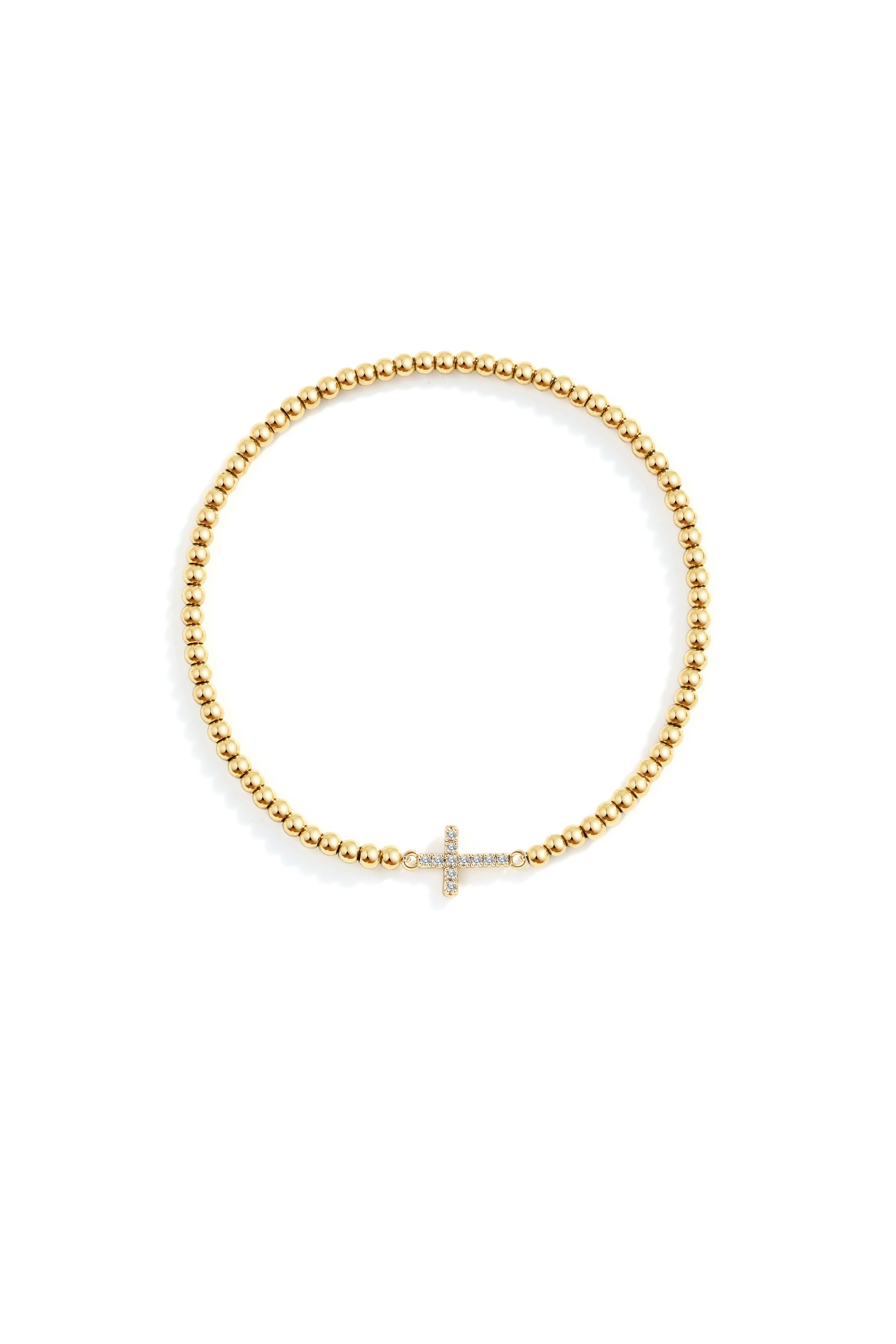 Gold Beaded Cross Stretch Bracelet