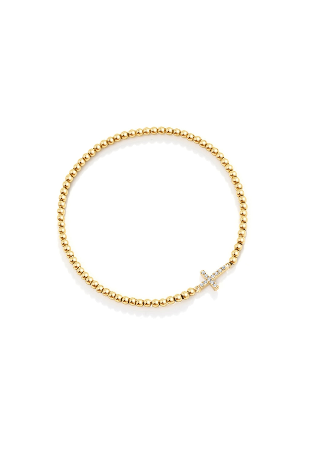 Gold Beaded Cross Stretch Bracelet
