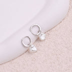 Freshwater Pearl Drop Pave Huggie Earrings