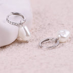 Freshwater Pearl Drop Pave Huggie Earrings