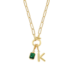 Mint Paperclip Necklace with Initial & Birthstone Charm