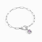 Baguette Birthstone Charm on Mint Paperclip Bracelet