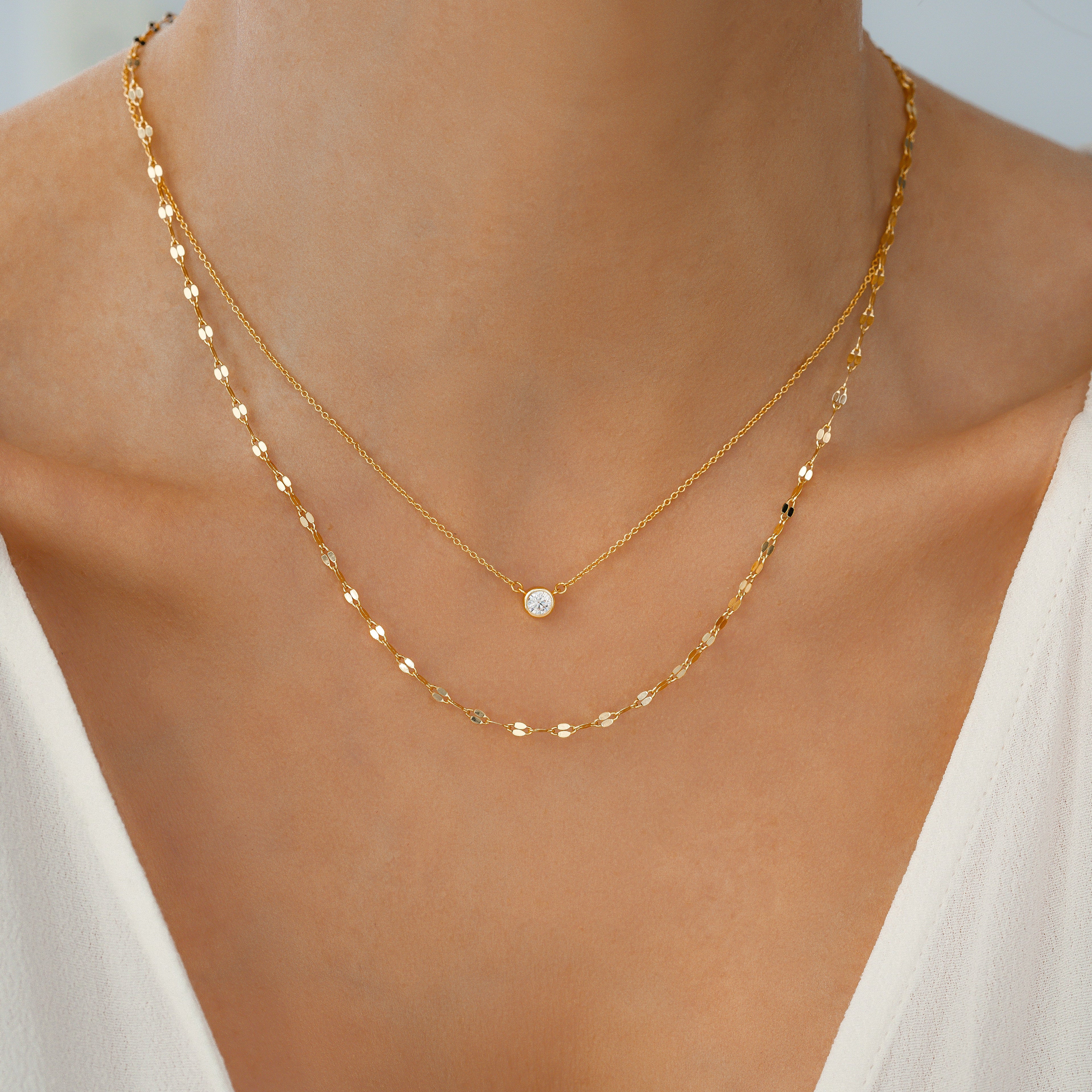 Classic Bezel Necklace and Petal Chain Set
