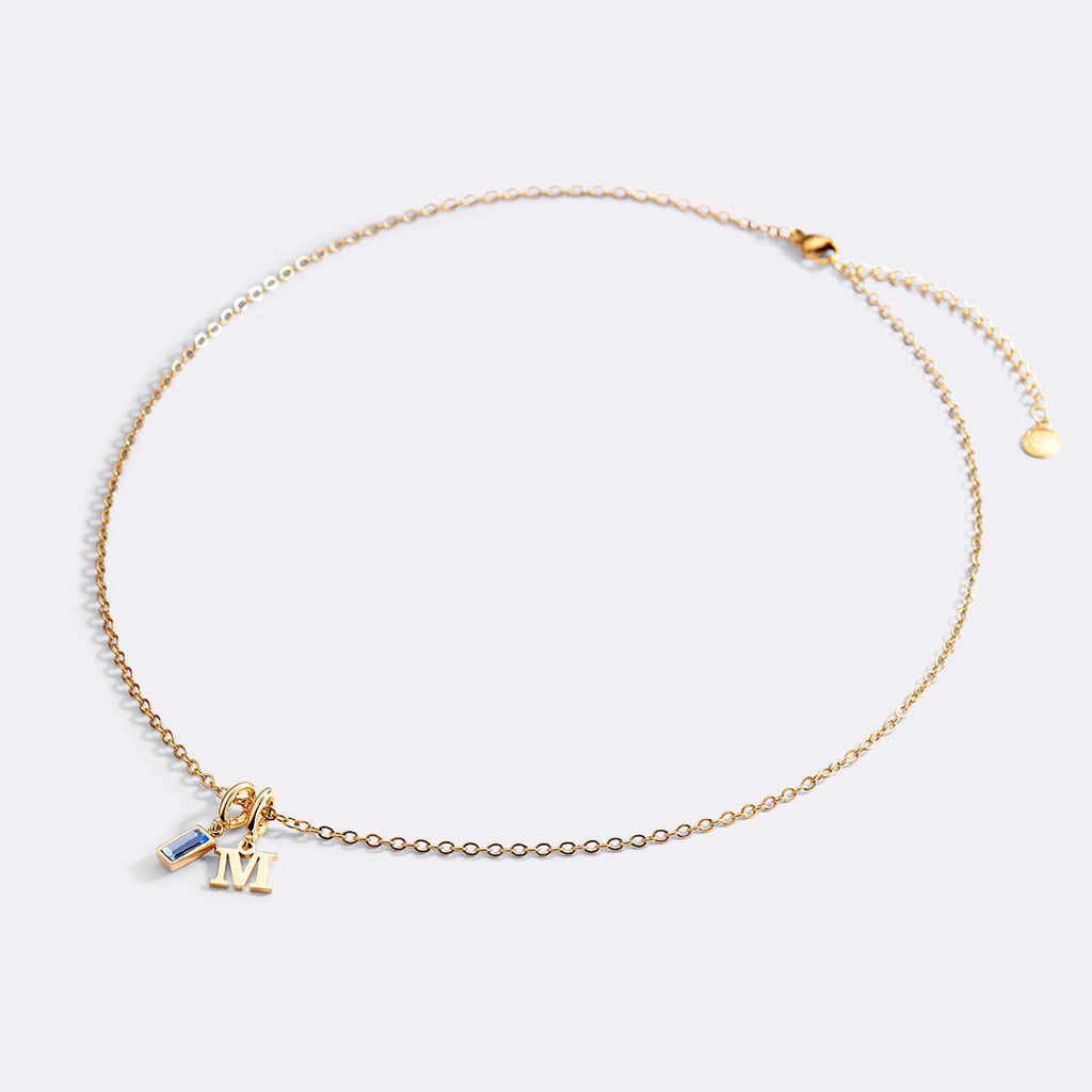Minimalist Initial Necklace with Birthstone Charm