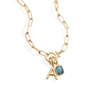 Mint Paperclip Necklace with Initial & Birthstone Charm