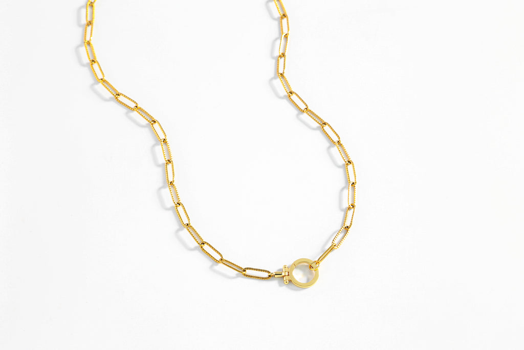 Mint Paperclip Textured Necklace