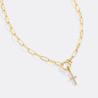 Mint Paperclip Necklace with Pave Cross Charm