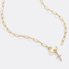 Mint Paperclip Necklace with Pave Cross Charm
