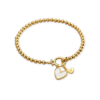 Mint Beaded Bracelet with Mother Of Pearl Initial Heart Charm