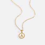 Mother of Pearl Disc Letter Necklace with Cable Chain
