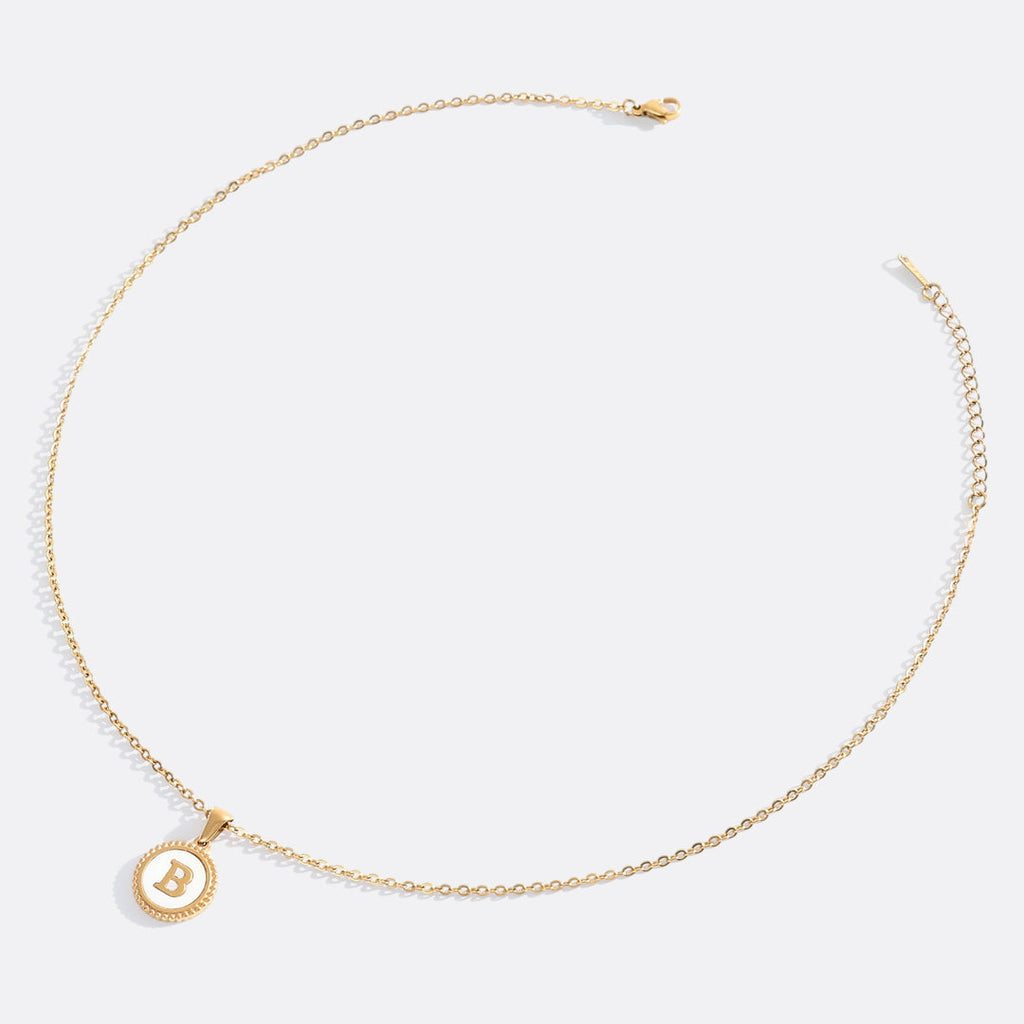Mother of Pearl Disc Letter Necklace with Cable Chain