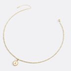 Mother of Pearl Disc Letter Necklace with Figaro Chain