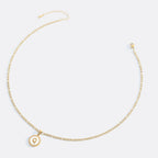 Mother of Pearl Disc Letter Necklace with Figaro Chain