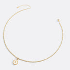 Mother of Pearl Disc Letter Necklace with Figaro Chain