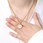 Mother of Pearl Disc Letter Necklace with Figaro Chain