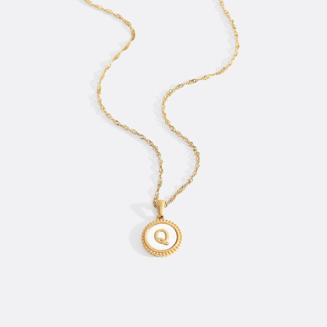 Mother of Pearl Disc Letter Necklace with Twist Chain