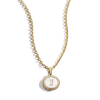 Mother of Pearl Disc Letter Necklace with Cable Chain