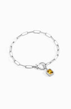 Baguette Birthstone Charm on Mint Paperclip Bracelet