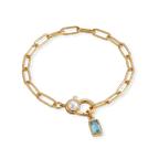 Paperclip Bracelet with Pearl Accent with Dainty Baguette Birthstone Charm
