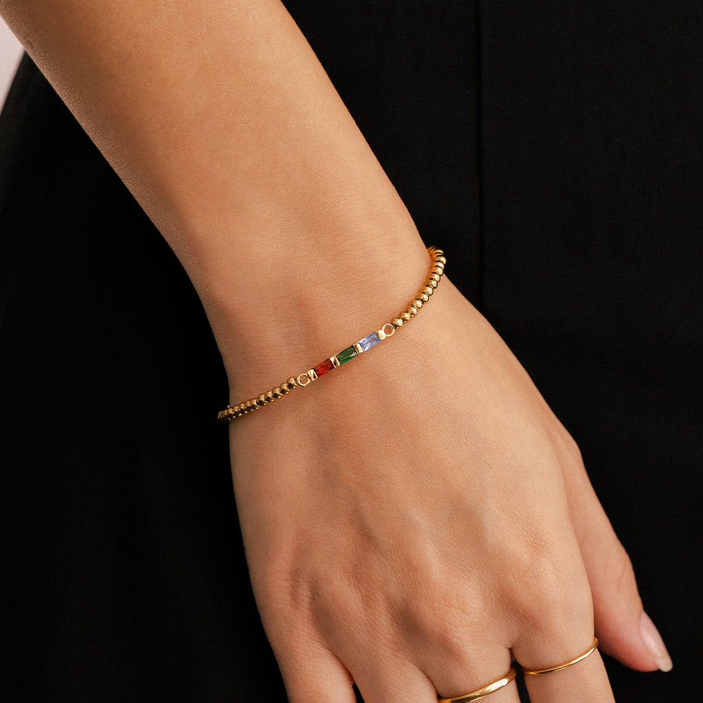 Personalized Baguette Birthstone Beaded Bracelet